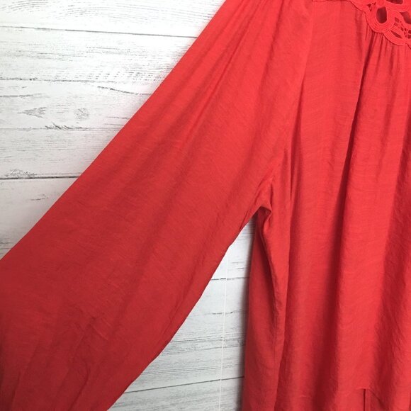 NEW Lane Bryant Women's Red Tunic Top Crochet Neckline Long Sleeves size 26 / 28 - Picture 3 of 11